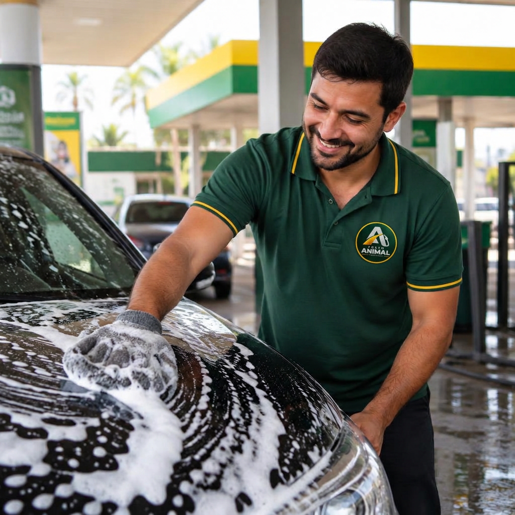 Lava rápido: carro sendo lavado com espuma